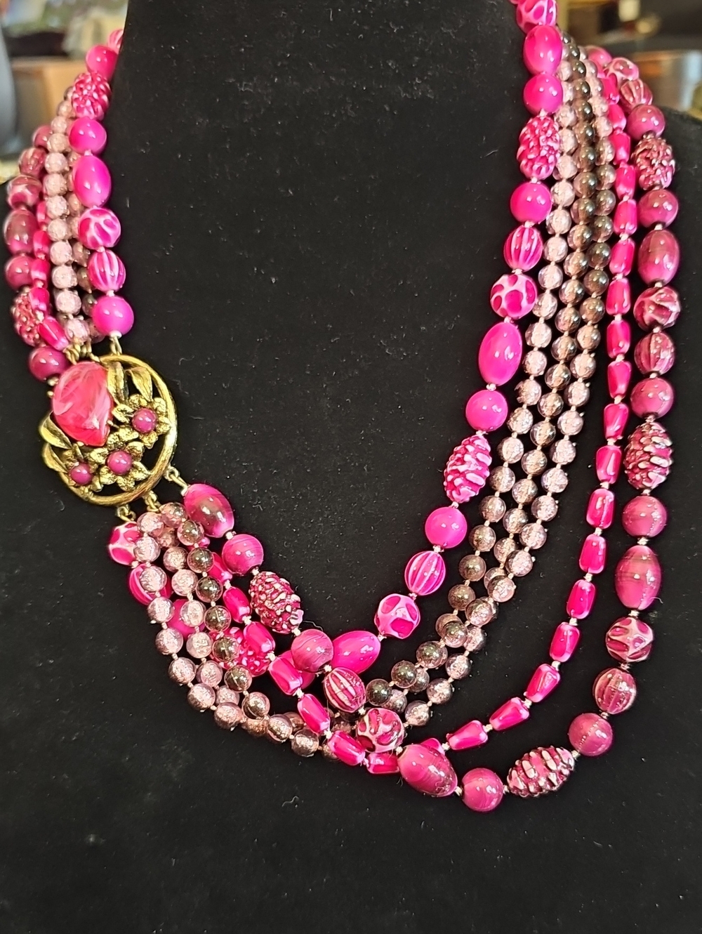 Vintage Selini Multi Strand/ Torsade Pink Necklace